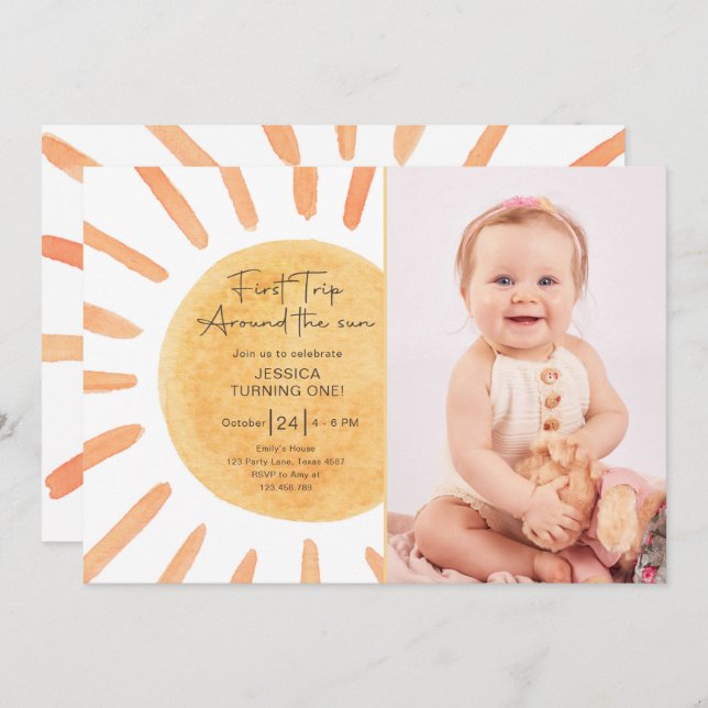 Boho First Trip Around The Sun 1st Birthday Invita Invitation (Front/Back)