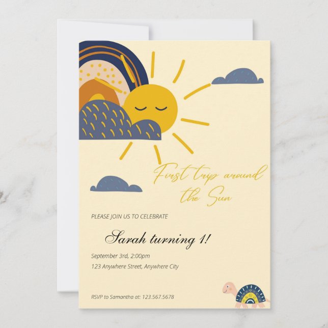 boho first trip around the sun 1st birthday invitation (Front)