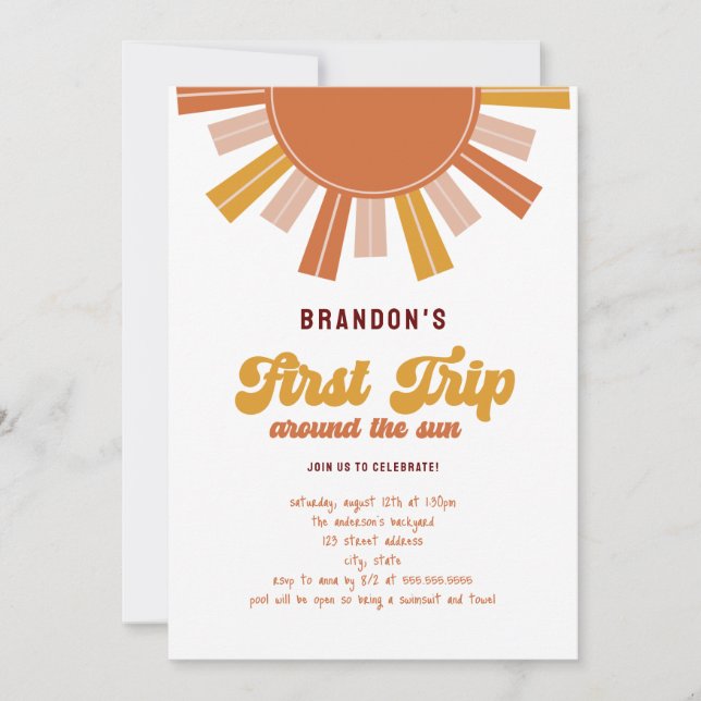 Boho First Trip Around the Sun 1st Birthday Invitation (Front)