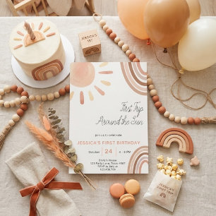Boho First Trip Around The Sun 1st Birthday Invitation