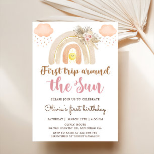 Boho First Trip Around The Sun 1st Birthday Invitation