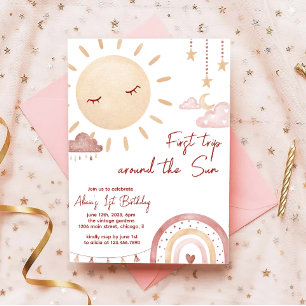 Boho First Trip Around The Sun 1st Birthday Invitation