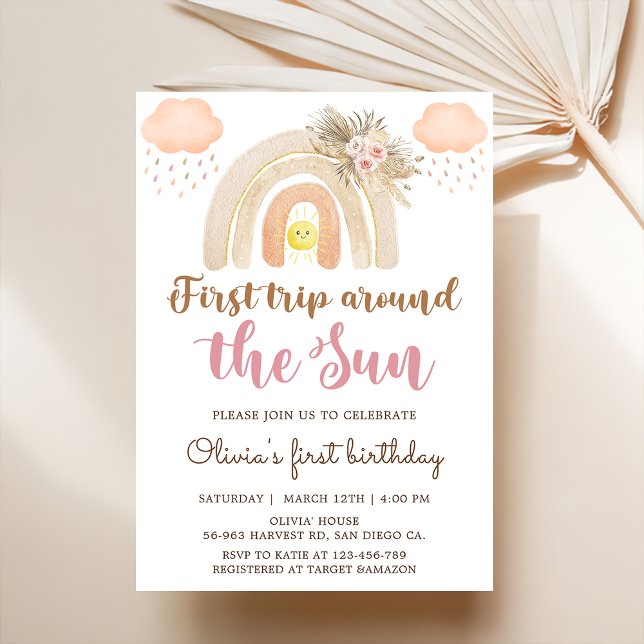 Boho First Trip Around The Sun 1st Birthday Invitation (Creator Uploaded)