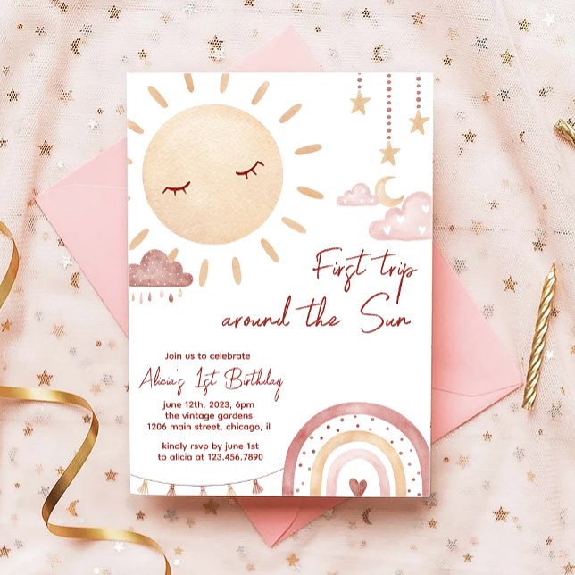 Boho First Trip Around The Sun 1st Birthday Invitation (Creator Uploaded)