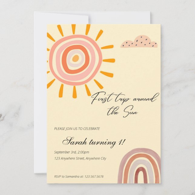 boho first trip around the sun 1st birthday invitation (Front)