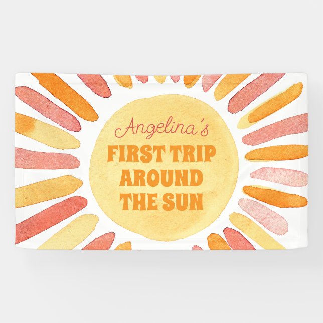Boho First Trip Around the Sun 1st Birthday Party Banner (Horizontal)