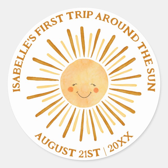 Boho First Trip Around The Sun 1st Birthday Party Classic Round Sticker (Front)