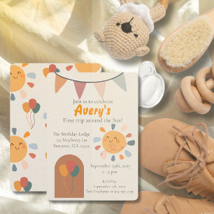 Boho First Trip Around the Sun 1st Birthday Party Invitation