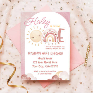 Boho First Trip Around the Sun 1st Birthday Party Invitation