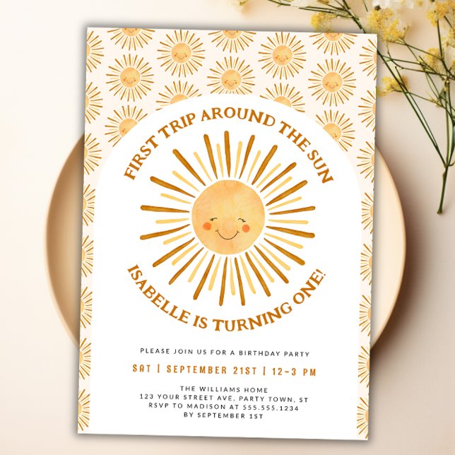 Boho First Trip Around The Sun 1st Birthday Party  Invitation (first trip around the sun first birthday invite)