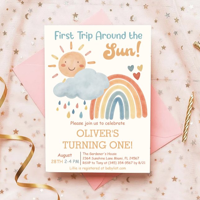 Boho First Trip Around The Sun 1st Birthday Party Invitation (Creator Uploaded)