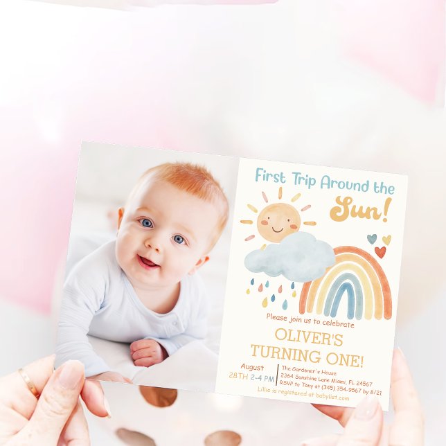 Boho First Trip Around The Sun 1st Birthday Party Invitation (Creator Uploaded)