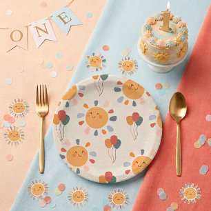 Boho First Trip Around the Sun 1st Birthday Party Paper Plate