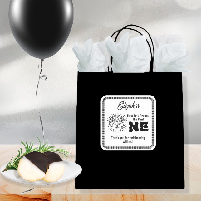 Boho First Trip Around the Sun 1st Birthday Party Square Sticker (Creator Uploaded)