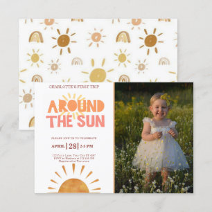 Boho First Trip Around The Sun 1st Birthday Photo Invitation