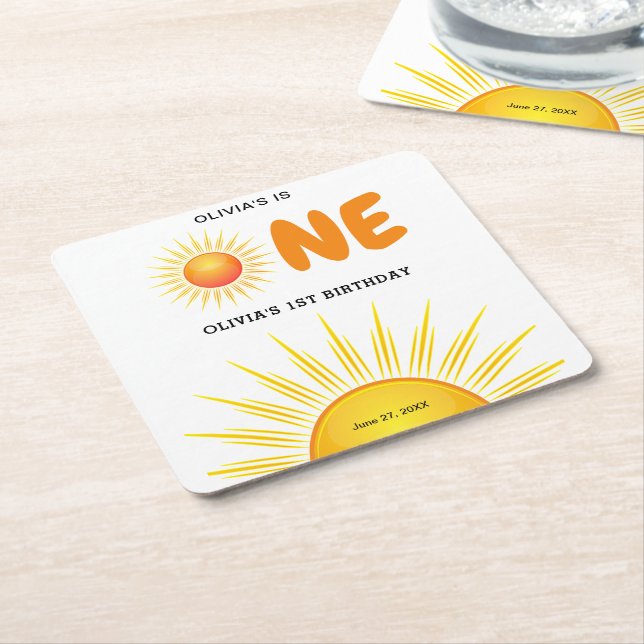 Boho First Trip Around the Sun 1st Birthday  Square Paper Coaster (Angled)