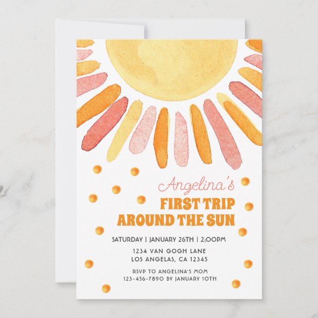 Boho First Trip Around the Sun Birthday Sepia Invitation (Front)