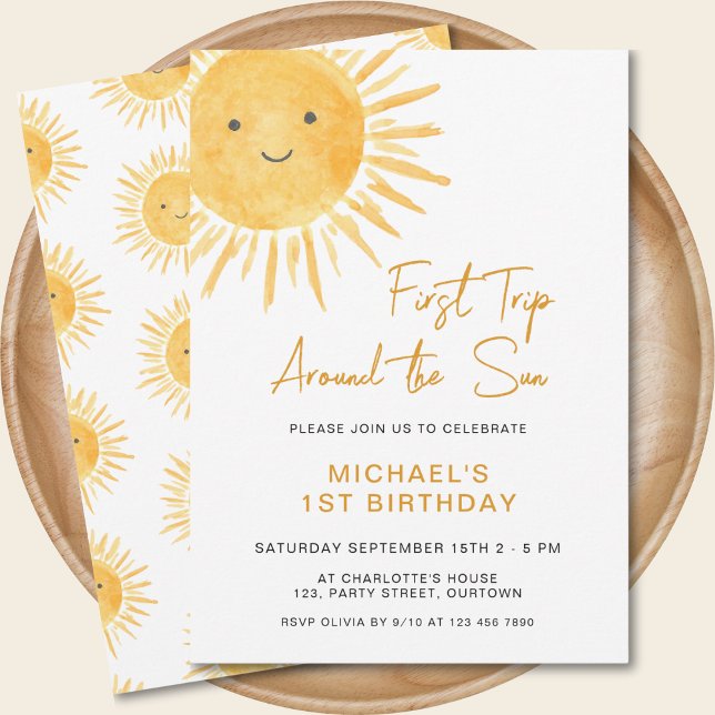 Boho First Trip Around The Sun Boy's 1st Birthday Invitation (Creator Uploaded)