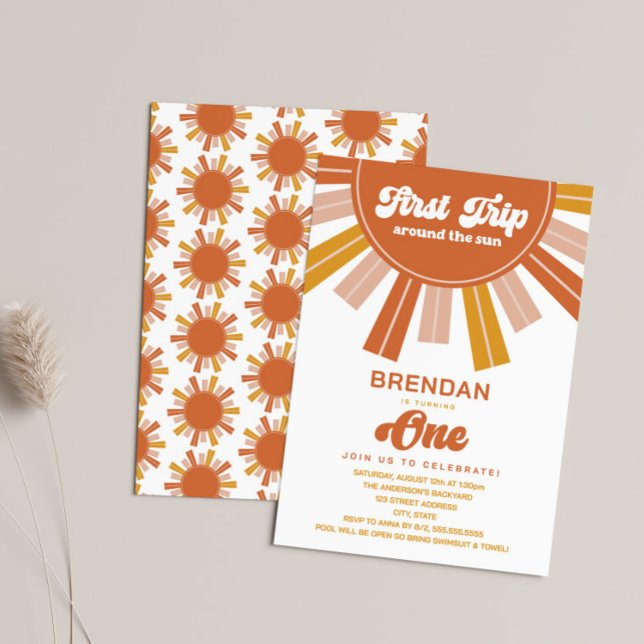 Boho First Trip Around the Sun First Birthday Invitation (Creator Uploaded)