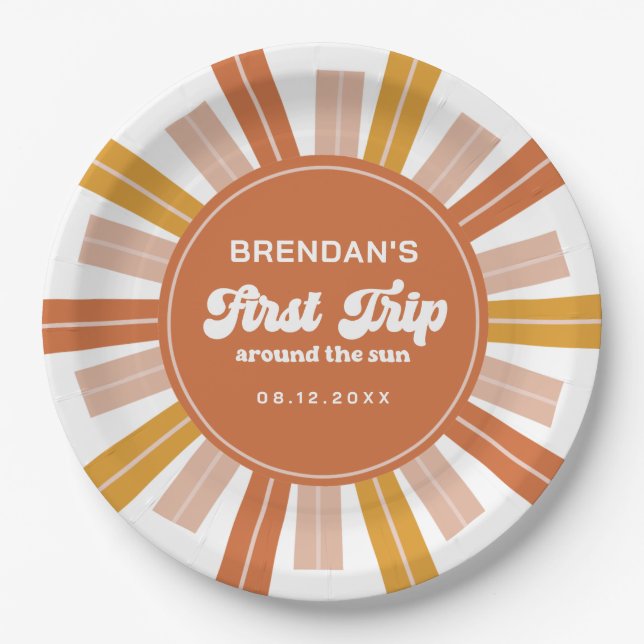 Boho First Trip Around the Sun First Birthday Paper Plate (Front)