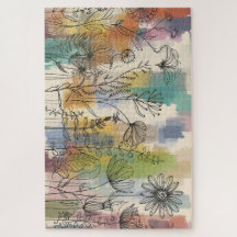 Boho Flora | Colorful Botanical Line Art Puzzle