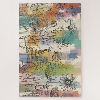 Boho Flora | Colorful Botanical Line Art Puzzle