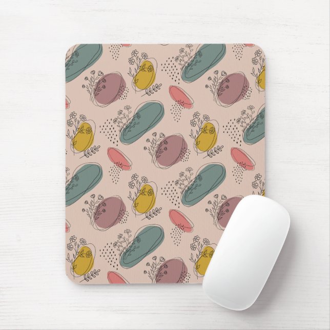 Boho Floral Abstract Mouse Pad (With Mouse)