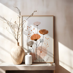 Boho Floral Abstract   Neutral Terracotta Botanica Poster