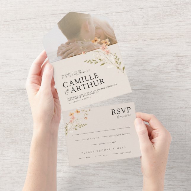 Boho Floral All In One RSVP Wedding Invitation (Tearaway)