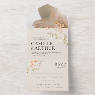 Boho Floral All In One RSVP Wedding Invitation