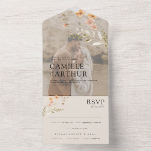 Boho Floral All In One RSVP Wedding Invitation