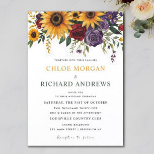 Boho Floral All in One Sunflowers Orange Wedding Invitation