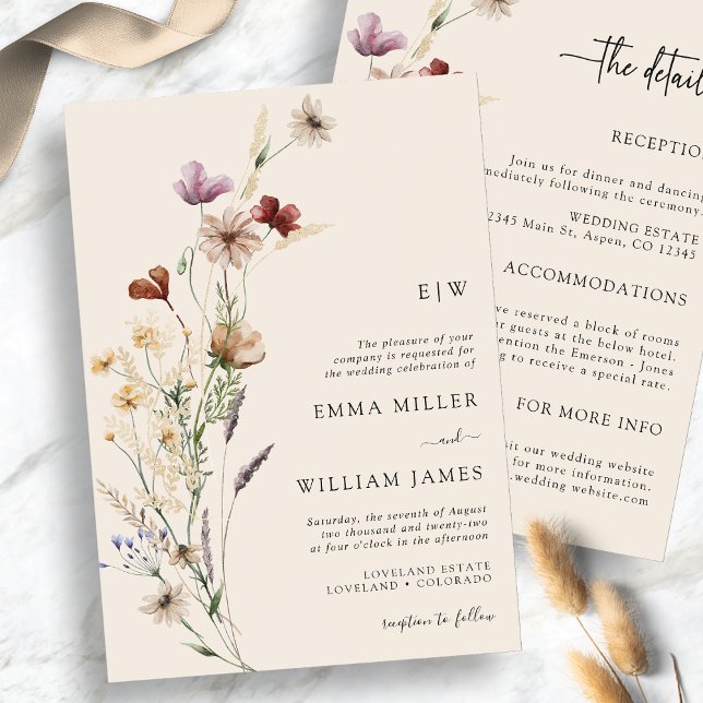 Boho Floral All-In-One Wedding Invitations (Boho Floral All-In-One Wedding Invitations
)
