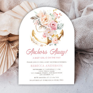 Boho Floral Anchor Nautical Girl Arch Baby Shower Invitation