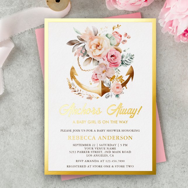 Boho Floral Anchor Nautical Girl Baby Shower Gold (Creator Uploaded)