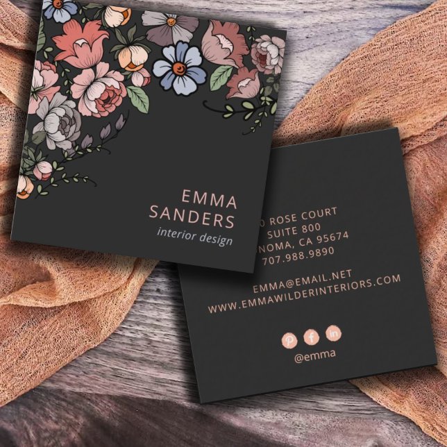 Boho Floral And Foliage  Square Business Card (Creator Uploaded)