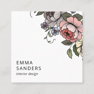 Boho Floral And Foliage Square Business Card