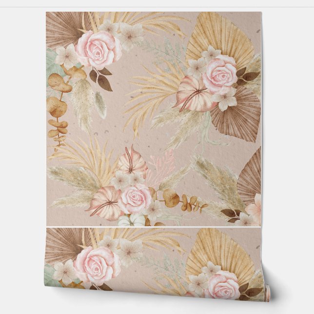 "Boho Floral and Greenery Wallpaper - Elegant Rose (Unrolling)