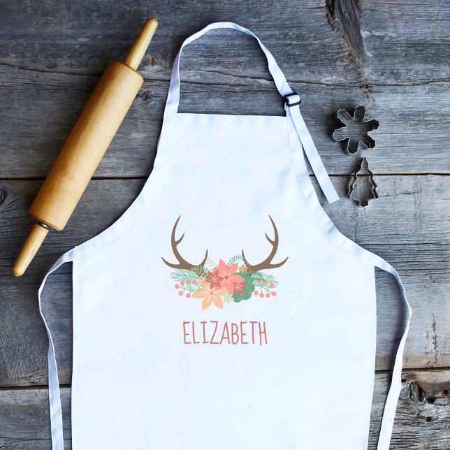 Boho Floral Antlers Cute Personalised Kids Apron (Creator Uploaded)