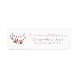 Boho Floral Antlers & Shabby Roses Return Address Label
