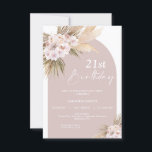 Boho Floral Arch 21st Birthday Invitation<br><div class="desc">Boho Floral Arch 21st Birthday Invitation This bohemian 21st birthday invitation can be used for any age and features two bohemian floral arrangements with pampas grass, palm leaves and roses in various shades on a color arch. This boho 21st birthday invitation is ideal for anyone who like modern bohemian invitation...</div>