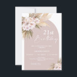 Boho Floral Arch 21st Birthday Invitation<br><div class="desc">Boho Floral Arch 21st Birthday Invitation This bohemian 21st birthday invitation can be used for any age and features two bohemian floral arrangements with pampas grass, palm leaves and roses in various shades on a color arch. This boho 21st birthday invitation is ideal for anyone who like modern bohemian invitation...</div>