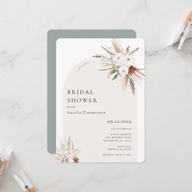 Boho Floral Arch Bridal Shower Invitation (Front/Back In Situ)