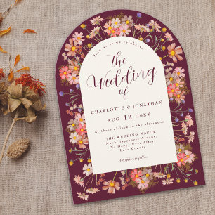 Boho Floral Arch Burgundy Wedding Invitation