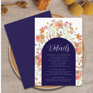 Boho Floral Arch Navy Blue Fall Wedding Details Enclosure Card