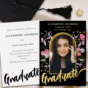 Boho Floral Arch Photo Script Grad Party Gold