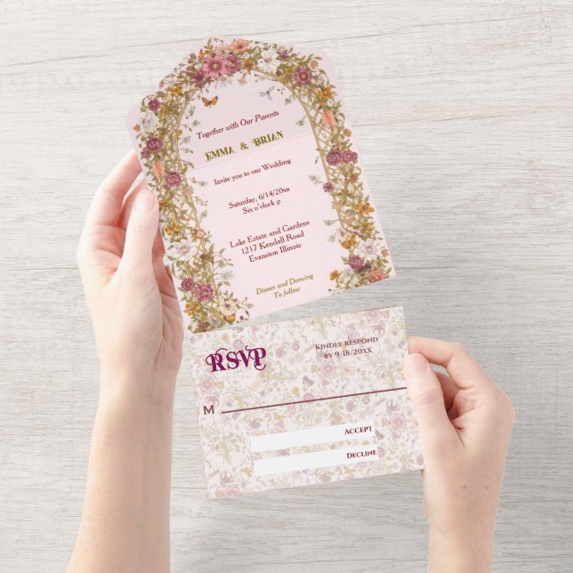 Boho Floral Arch romantic Wedding Boho  All In One Invitation (Tearaway)