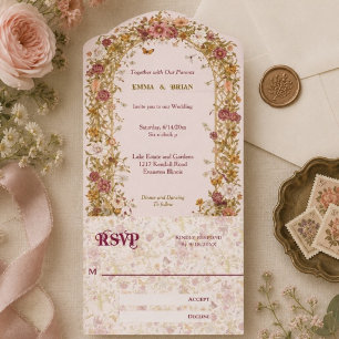 Boho Floral Arch romantic Wedding Boho All In One Invitation