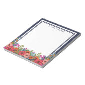Boho Floral Arrangement - Navy Blue & White - Name Notepad (Rotated)