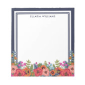 Boho Floral Arrangement - Navy Blue & White - Name Notepad (Front)